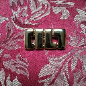 Vintage Paolo Gucci Brooch Rectangular Gold Tone Metal Modern 1980's